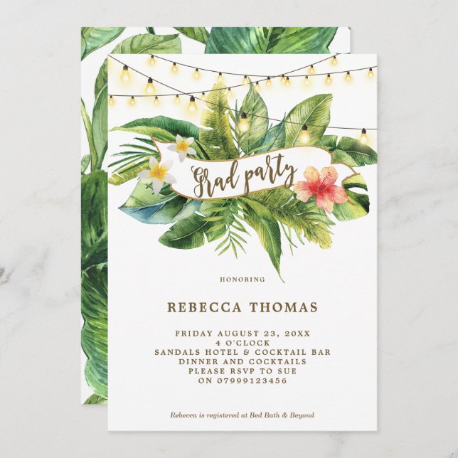 Tropical jungle graduation party invitation (Front/Back)