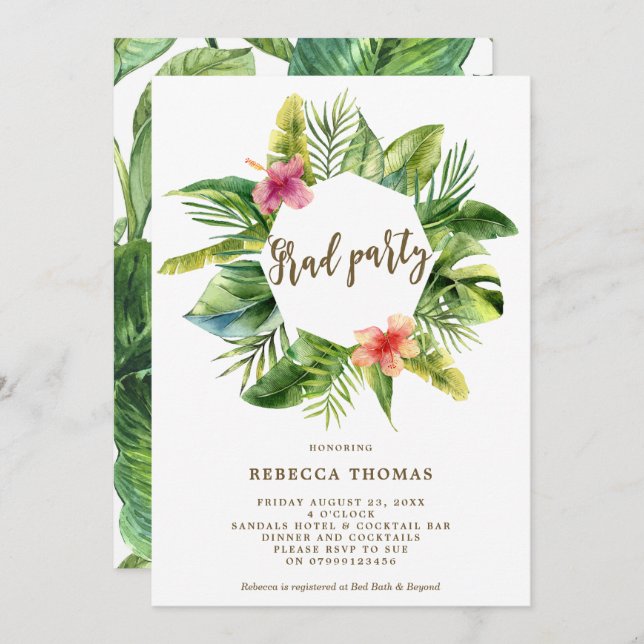 Tropical jungle graduation party invitation (Front/Back)