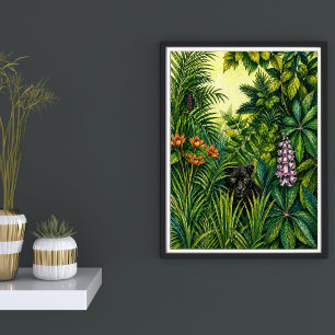 Tropical Jungle Illustration Black Panther Artwo Poster