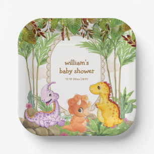 Tropical Jungle Jurassic Dinosaur Baby Shower Paper Plate