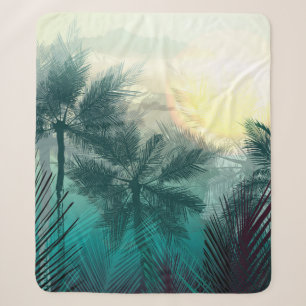 Tropical jungle landscape with palm trees and leaf sherpa blanket