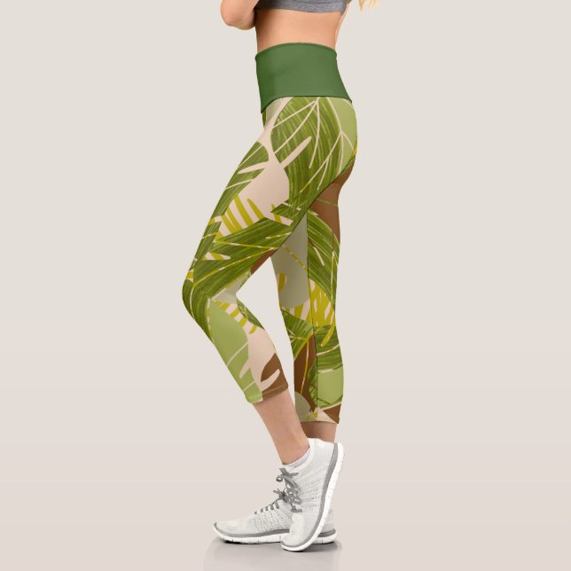 Tropical Jungle Leaf Greenery Plant Capri Leggings (Left)