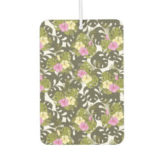 Tropical Jungle Leaves and Hibiscus Pattern Car Air Freshener