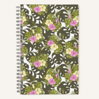 Tropical Jungle Leaves and Hibiscus Pattern Notebook