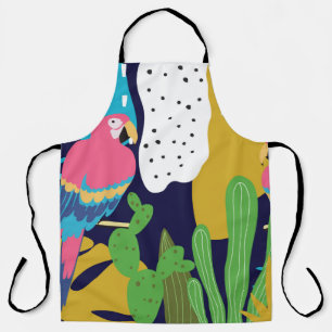 Tropical jungle leaves background with parrots. Su Apron