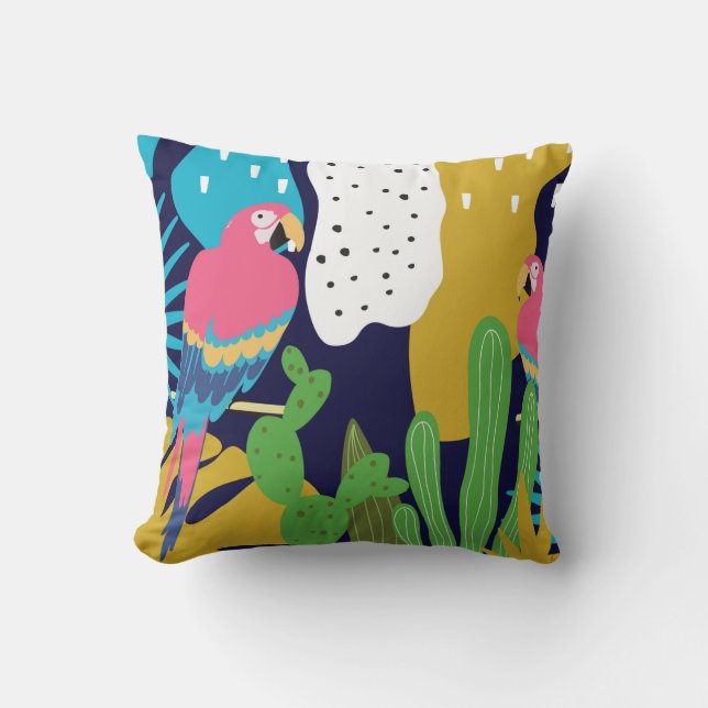 Tropical jungle leaves background with parrots. Su Cushion (Front)