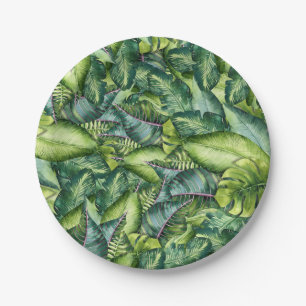 Tropical Jungle Leaves Botanical Birthday Party Paper Plate