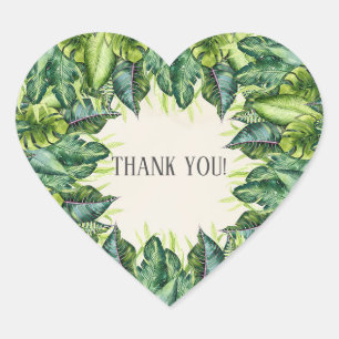 Tropical Jungle Leaves Botanical Party Favour Heart Sticker