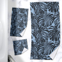 Tropical Jungle Leaves Dark Blue Modern