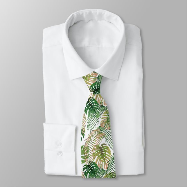 Tropical Jungle Leaves Design Necktie (Tied)