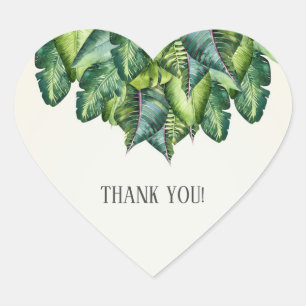 Tropical Jungle Leaves Green Botanical Wedding Heart Sticker