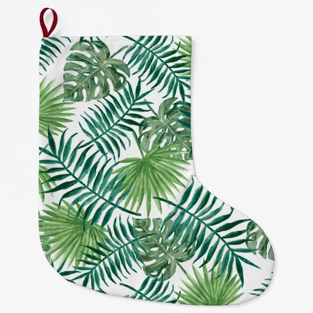 Tropical Jungle Leaves Large Christmas Stocking (Front)
