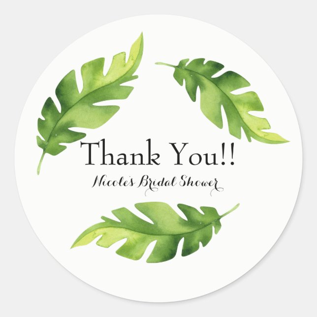Tropical Jungle Leaves Luau Summer Party Favour Classic Round Sticker (Front)