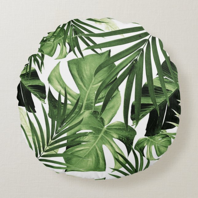 Tropical Jungle Leaves Pattern #12 Round Cushion (Front)