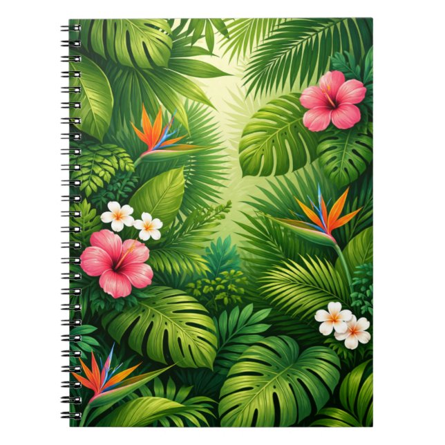 Tropical Jungle Leaves Pattern  Notebook (Front)