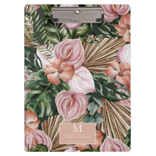 Tropical Jungle leaves Rainforest flowers Clipboard (Front)