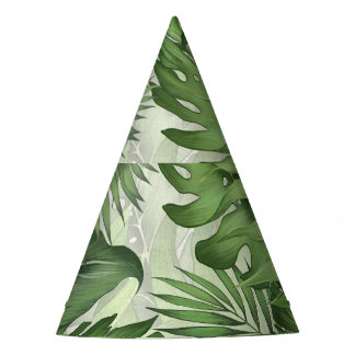 Tropical jungle leaves: seamless floral background party hat