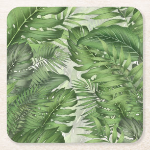 Tropical jungle leaves: seamless floral background square paper coaster