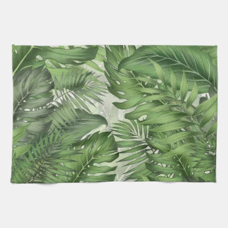 Tropical jungle leaves: seamless floral background tea towel