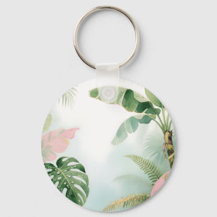 Tropical Jungle Leaves Watercolor Key Ring