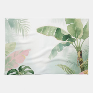Tropical Jungle Leaves Watercolor Tea Towel