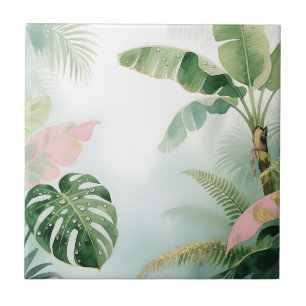 Tropical Jungle Leaves Watercolor Tile