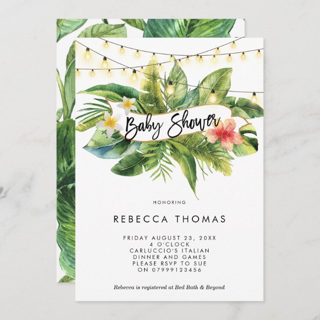 Tropical jungle lights baby shower invitation (Front/Back)