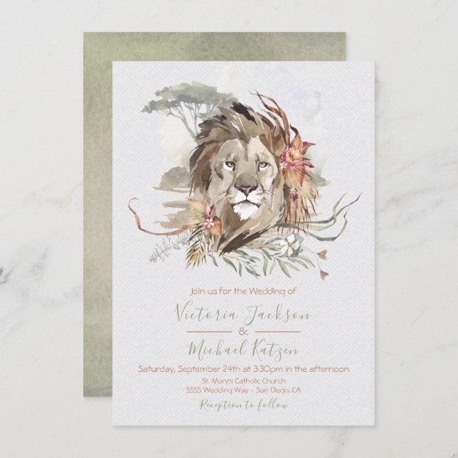 Tropical Jungle Lion Wedding invitations (Front/Back)