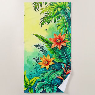 Tropical Jungle Lush Paradise Design Beach Towel