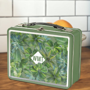 Tropical Jungle Modern Monogram Metal Lunch Box