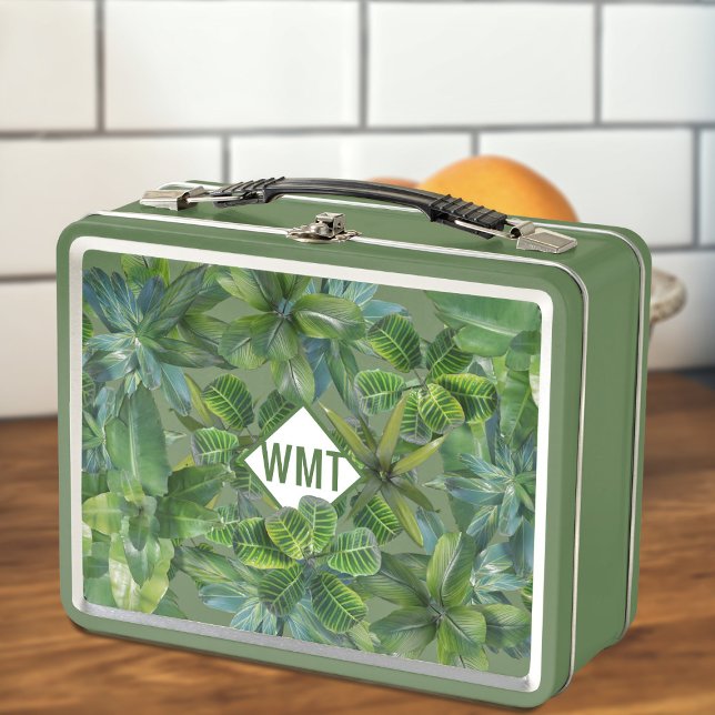 Tropical Jungle Modern Monogram Metal Lunch Box (For your fresh summer picnics, just add your initial)