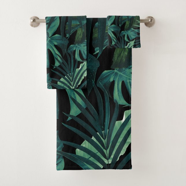 Tropical Jungle Night Leaves Pattern #1 #tropical Bath Towel Set (Insitu)
