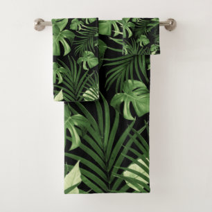 Tropical Jungle Night Leaves Pattern #5 (2020) Bath Towel Set