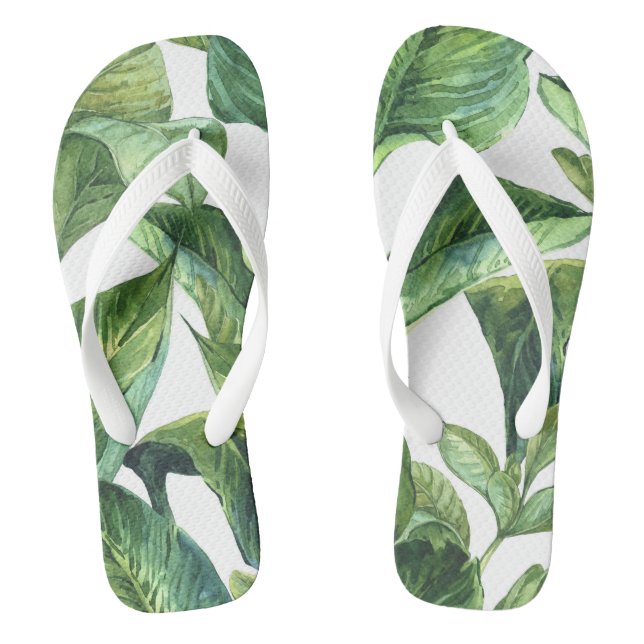 tropical jungle palm leaves flip flops (Footbed)