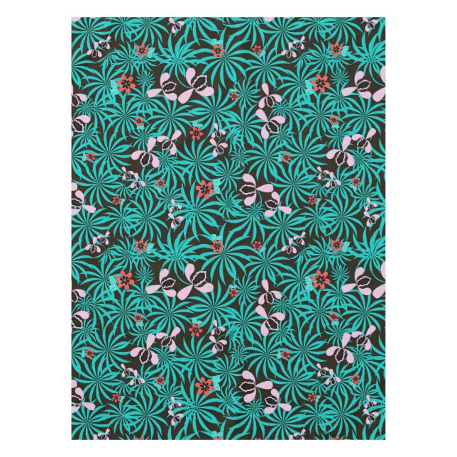 Tropical jungle palm leaves orchid flowers bloom c tablecloth (Front)