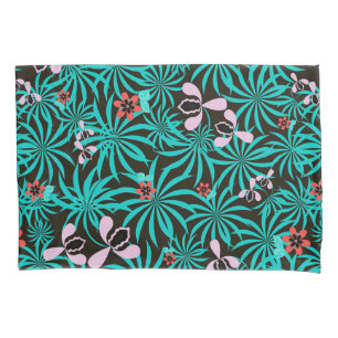 Tropical jungle palm leaves orchid flowers bloom pillowcase