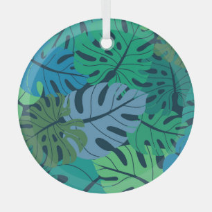 Tropical Jungle Palm Seamless Pattern Glass Tree Decoration