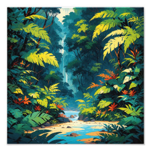 Tropical Jungle Paradise Lush Waterfall Landscape Photo Print