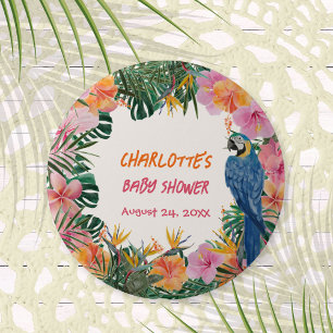 Tropical Jungle Parrot Baby Shower Button