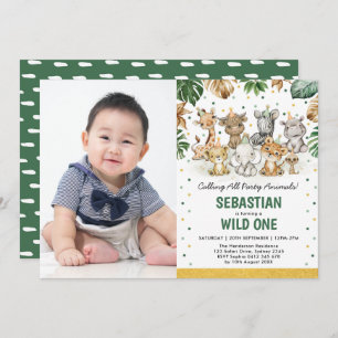 Tropical Jungle Party Animals Wild One Birthday Invitation