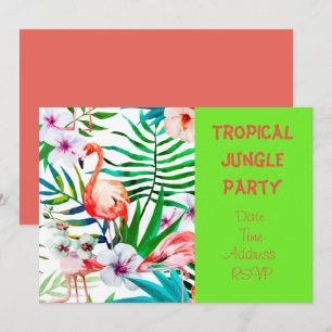 Tropical Jungle party with flamingo Invitation