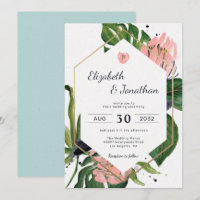 Tropical jungle pink flower & leaves floral modern