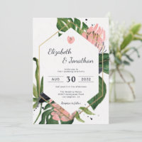 Tropical jungle pink flower & leaves floral modern