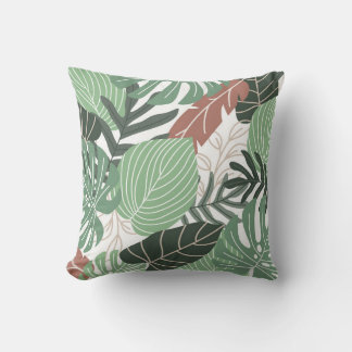 Tropical jungle plants, floral Hawaiian wallpaper. Cushion