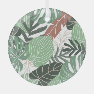Tropical jungle plants, floral Hawaiian wallpaper. Glass Tree Decoration