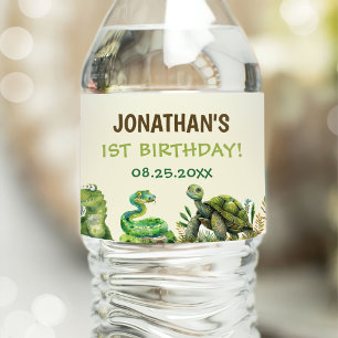 Tropical Jungle Reptile Kids Birthday Party Water Bottle Label