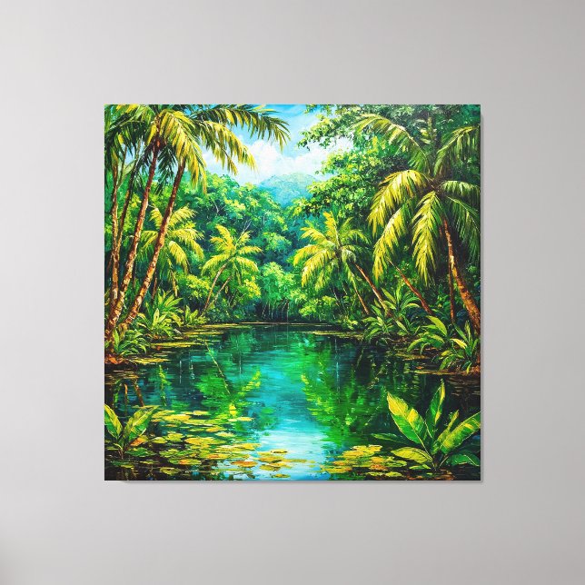 Tropical Jungle River Surrounded by Lush Greenery Canvas Print (Front)