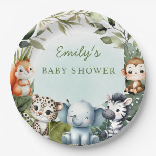 Tropical Jungle Safari Animal greenery baby shower Paper Plate
