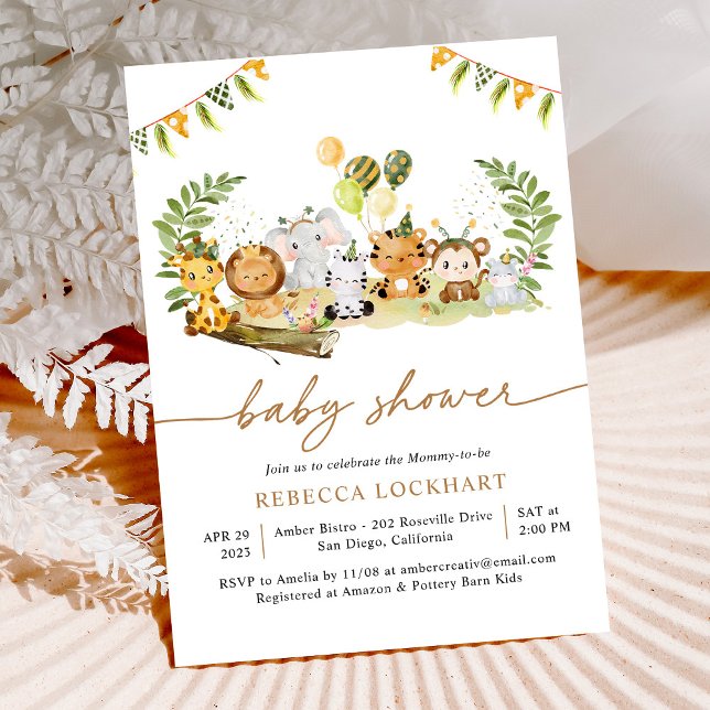 Tropical Jungle Safari Animals Baby Shower  Invitation (Creator Uploaded)
