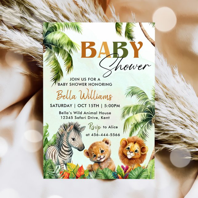 Tropical Jungle Safari Animals Baby Shower Invitation (Creator Uploaded)